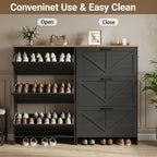 Skyhill Shoe Cabinet with 3 Flip Drawers, Farmhouse Shoe Storage Cabinet Organizer for Entryway, Black