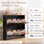 Skyhill Shoe Cabinet with 2 Flip Drawers,Freestanding Shoe Storage Organizer,White & Walnut 2-Tone Narrow Shoe Rack for Entryway,Black