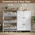 Skyhill Shoe Cabinet with 3 Flip Drawers, Farmhouse Shoe Storage Cabinet Organizer for Entryway, White