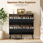 Skyhill Shoe Cabinet with 4 Flip Drawers,Farmhouse Shoe Storage Organizer for Entryway,Black