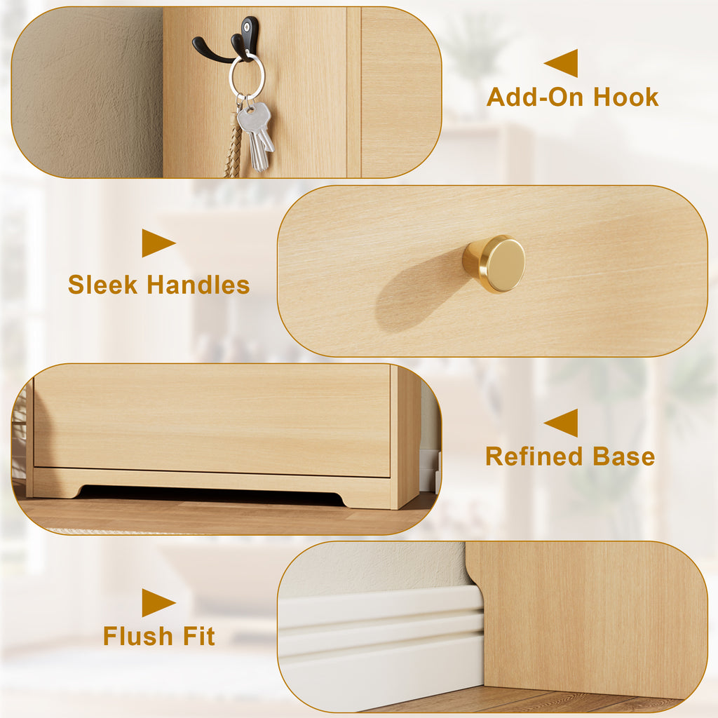 Skyhill Shoe Cabinet with 2 Flip Drawers,Modern Shoe Organizer for Entryway,Wood color