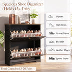 Skyhill Shoe Cabinet with 2 Flip Drawers,Freestanding Shoe Storage Organizer,White & Walnut 2-Tone Narrow Shoe Rack for Entryway,Black