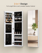 Skyhill Jewelry Cabinet,40in Jewelry Armoire Organizer,Mirror without borders,Door or Wall Mounted（White）