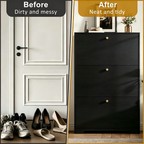 Skyhill Shoe Cabinet with 3 Flip Drawers,Modern Shoe Organizer for Entryway,Black