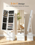 Skyhill Jewelry Cabinet Armoire, Full-Length Mirror Lockable with with 2 Drawers and Shelf（White）