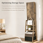 Skyhill 360°Swivel Jewelry Armoire, 60" Full Length Mirror Cabinet with 3 Rear Shelves, Bottom Drawer, Brown
