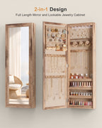 Skyhill Mirror Jewelry Cabinet, 40in Jewelry Armoire Organizer, Door or Wall Mounted, 6 LED Lights（Oak）