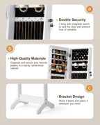 Skyhill Jewelry Armoire, Freestanding Full-Length Mirror Jewelry Cabinet, Jewelry Armoire Cabinet with Makeup Storage