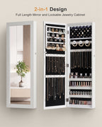 Skyhill Mirror Jewelry Cabinet，Jewelry Armoire Organizer with Makeup Storage，Door or Wall Mounted， 6 LED Lights（White）