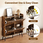 Skyhill Shoe Cabinet with 4 Flip Drawers,Farmhouse Shoe Storage Organizer for Entryway,Brown
