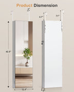 Skyhill Jewelry Cabinet,40in Jewelry Armoire Organizer,Mirror without borders,Door or Wall Mounted（White）