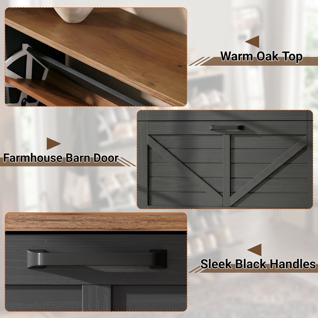 Skyhill Shoe Cabinet with 3 Flip Drawers, Farmhouse Shoe Storage Cabinet Organizer for Entryway, Black