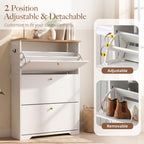 Skyhill Shoe Cabinet with 3 Flip Drawers,Freestanding Shoe Storage Organizer,White & Walnut 2-Tone Narrow Shoe Rack for Entryway,White