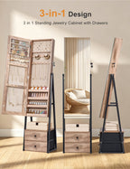 Skyhill Jewelry Cabinet Armoire, Full-Length Mirror Lockable with with 2 Drawers and Shelf（Oak）