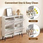 Skyhill Shoe Cabinet with 4 Flip Drawers,Farmhouse Shoe Storage Organizer for Entryway,White