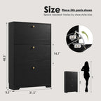 Skyhill Shoe Cabinet with 3 Flip Drawers,Modern Shoe Organizer for Entryway,Black