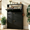 Skyhill Shoe Cabinet with 3 Flip Drawers,Modern Shoe Organizer for Entryway,Black