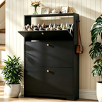 Skyhill Shoe Cabinet with 3 Flip Drawers,Modern Shoe Organizer for Entryway,Black