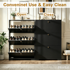 Skyhill Shoe Cabinet with 3 Flip Drawers,Modern Shoe Organizer for Entryway,Black