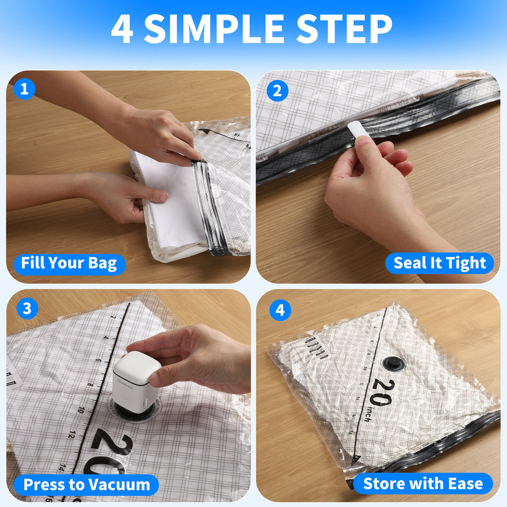 Skyhill Vacuum Storage Bags with Rechargeable air Pump, 3 Sizes Space Saver Bags for Clothes Comforters(18pcs)