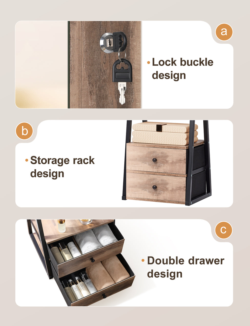 Skyhill Jewelry Cabinet Armoire, Full-Length Mirror Lockable with with 2 Drawers and Shelf（Oak）