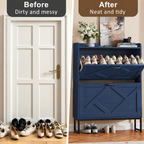 Skyhill Shoe Cabinet with 2 Flip Drawers,Farmhouse Shoe Organizer for Entryway,Blue
