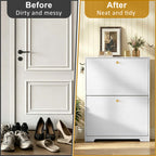 Skyhill Shoe Cabinet with 2 Flip Drawers,Modern Shoe Organizer for Entryway,White