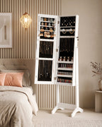 Skyhill Jewelry Armoire, Freestanding Full-Length Mirror Jewelry Cabinet, Jewelry Armoire Cabinet with Makeup Storage