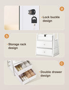 Skyhill Jewelry Cabinet Armoire, Full-Length Mirror Lockable with with 2 Drawers and Shelf（White）