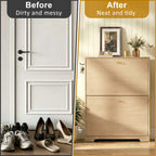 Skyhill Shoe Cabinet with 2 Flip Drawers,Modern Shoe Organizer for Entryway,Wood color
