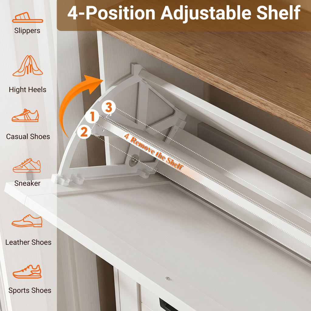 Skyhill Shoe Cabinet with 3 Flip Drawers, Farmhouse Shoe Storage Cabinet Organizer for Entryway, White