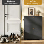 Skyhill Shoe Cabinet with 2 Flip Drawers,Modern Shoe Organizer for Entryway,Black