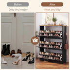 Skyhill Shoe Cabinet with 3 Flip Drawers,Freestanding Shoe Storage Organizer,White & Walnut 2-Tone Narrow Shoe Rack for Entryway,Black