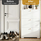 Skyhill Shoe Cabinet with 3 Flip Drawers,Modern Shoe Organizer for Entryway,White