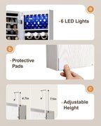 Skyhill Mirror Jewelry Cabinet，Jewelry Armoire Organizer with Makeup Storage，Door or Wall Mounted， 6 LED Lights（White）