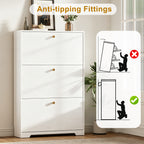 Skyhill Shoe Cabinet with 3 Flip Drawers,Modern Shoe Organizer for Entryway,White
