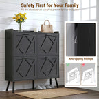 Skyhill Shoe Cabinet with 4 Flip Drawers,Farmhouse Shoe Storage Organizer for Entryway,Black