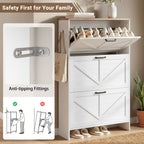 Skyhill Shoe Cabinet with 3 Flip Drawers, Farmhouse Shoe Storage Cabinet Organizer for Entryway, White
