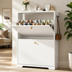 Skyhill Shoe Cabinet with 2 Flip Drawers,Modern Shoe Organizer for Entryway,White
