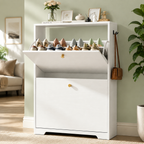 Skyhill Shoe Cabinet with 2 Flip Drawers,Modern Shoe Organizer for Entryway,White