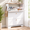 Skyhill Shoe Cabinet with 3 Flip Drawers,Freestanding Shoe Storage Organizer,White & Walnut 2-Tone Narrow Shoe Rack for Entryway,White