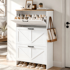 Skyhill Shoe Cabinet with 3 Flip Drawers, Farmhouse Shoe Storage Cabinet Organizer for Entryway, White