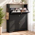Skyhill Shoe Cabinet with 3 Flip Drawers,Freestanding Shoe Storage Organizer,White & Walnut 2-Tone Narrow Shoe Rack for Entryway,Black